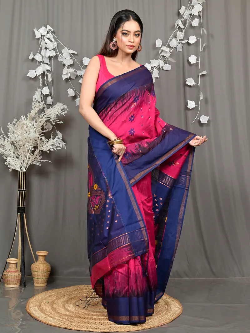 Purpel Blue Cotton Blend Parlkim Ikkat Jharna Saree (2291)