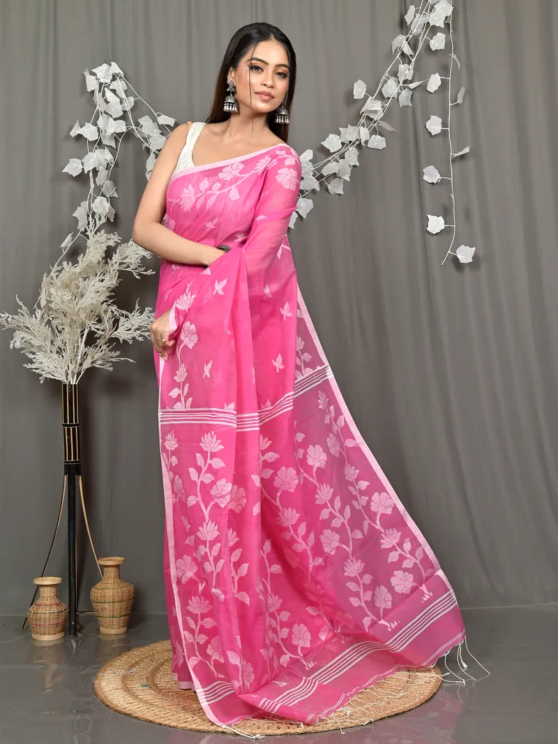 Purple Cotton Blend Parlon Handloom Saree (2296)