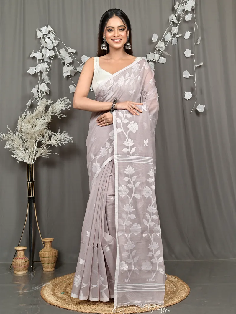 Wine Cotton Blend Parlon Handloom Saree (2297)