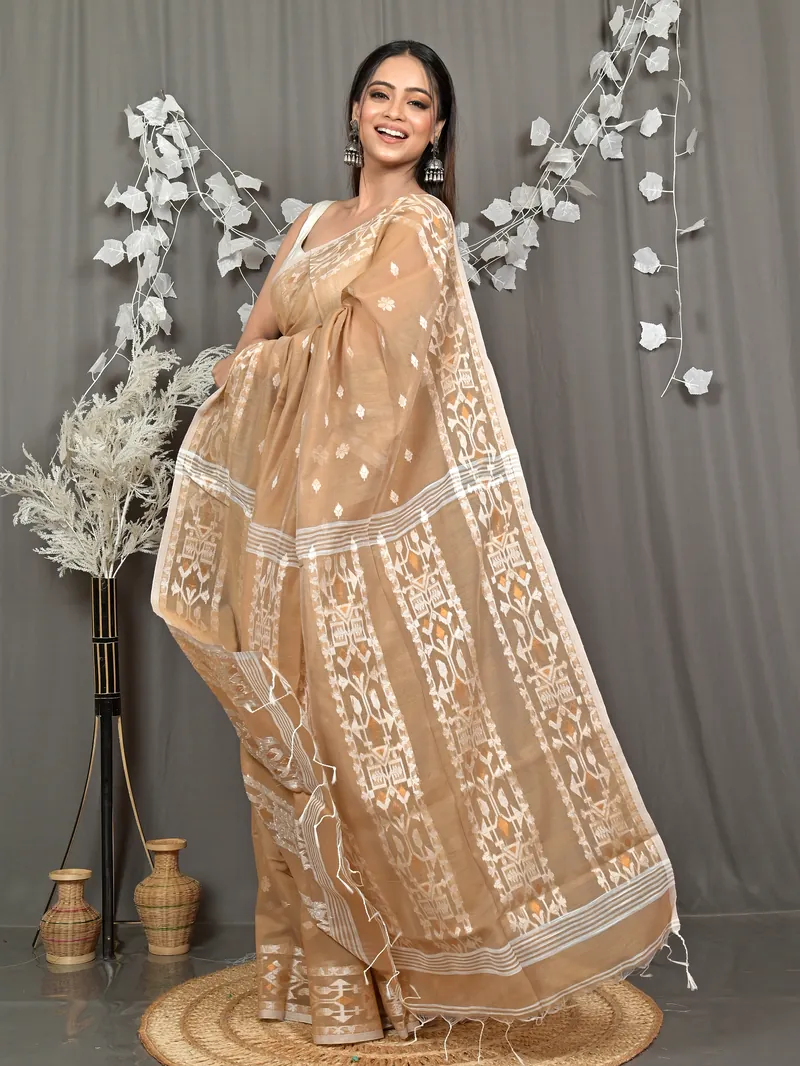 Brown Cotton Blend Parlvi Handloom Saree (2298)