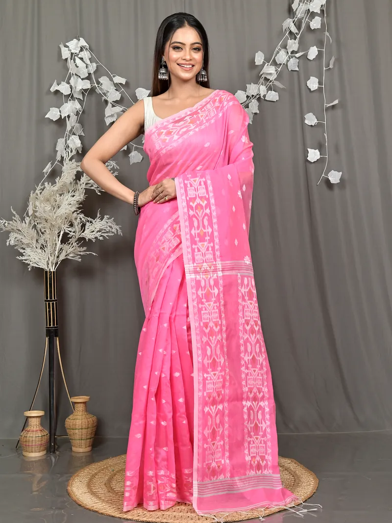 Pink Cotton Blend Parlvi Handloom Saree (2300)