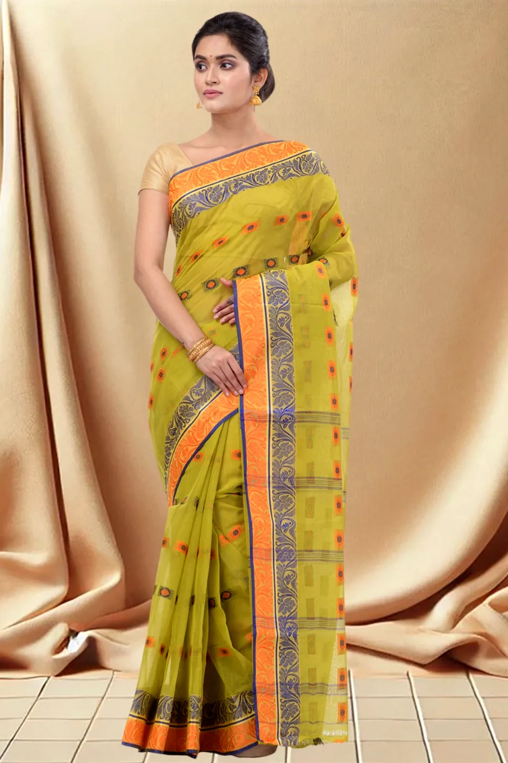 Mastered Yellow Pure Cotton Pushti Desiging Tant Saree (232)