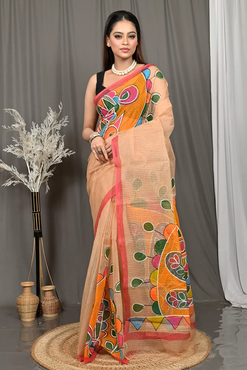 Peach Cotton Kotafab Mix Kota Fabric Saree  (28)