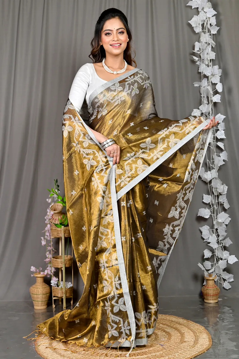 Brown Cotton Silk Parashar Tissue Jamdani Saree (292)