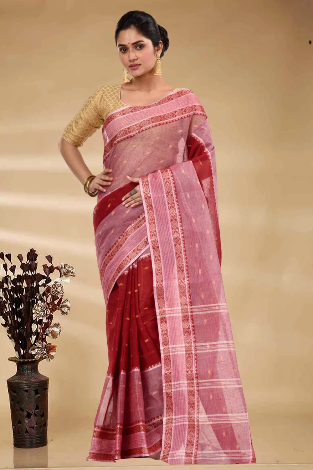 Brown Pure Cotton Debdash Tant Saree (2933)