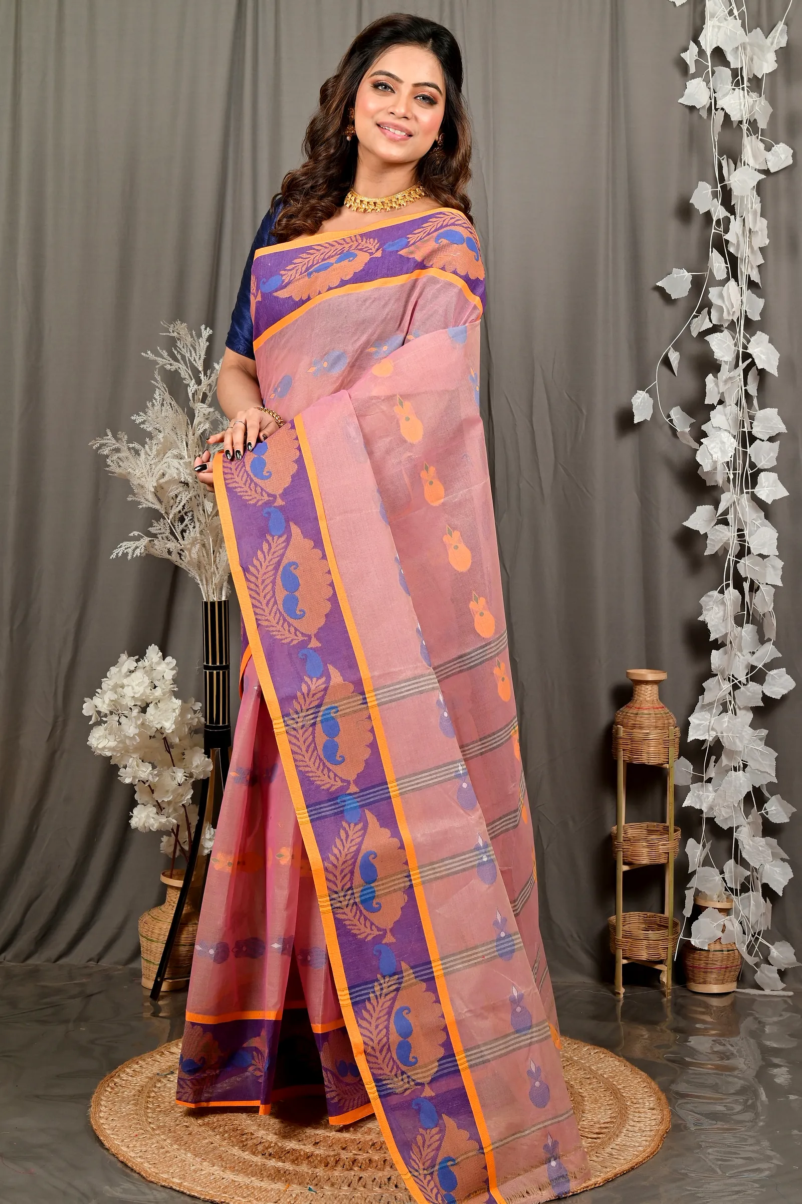Peach Pure Cotton Debui Tant Saree (2950)