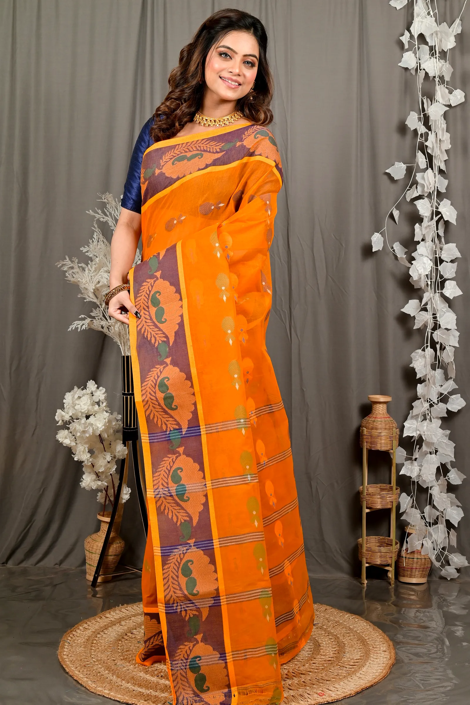 Orange Pure Cotton Debui Tant Saree (2951)