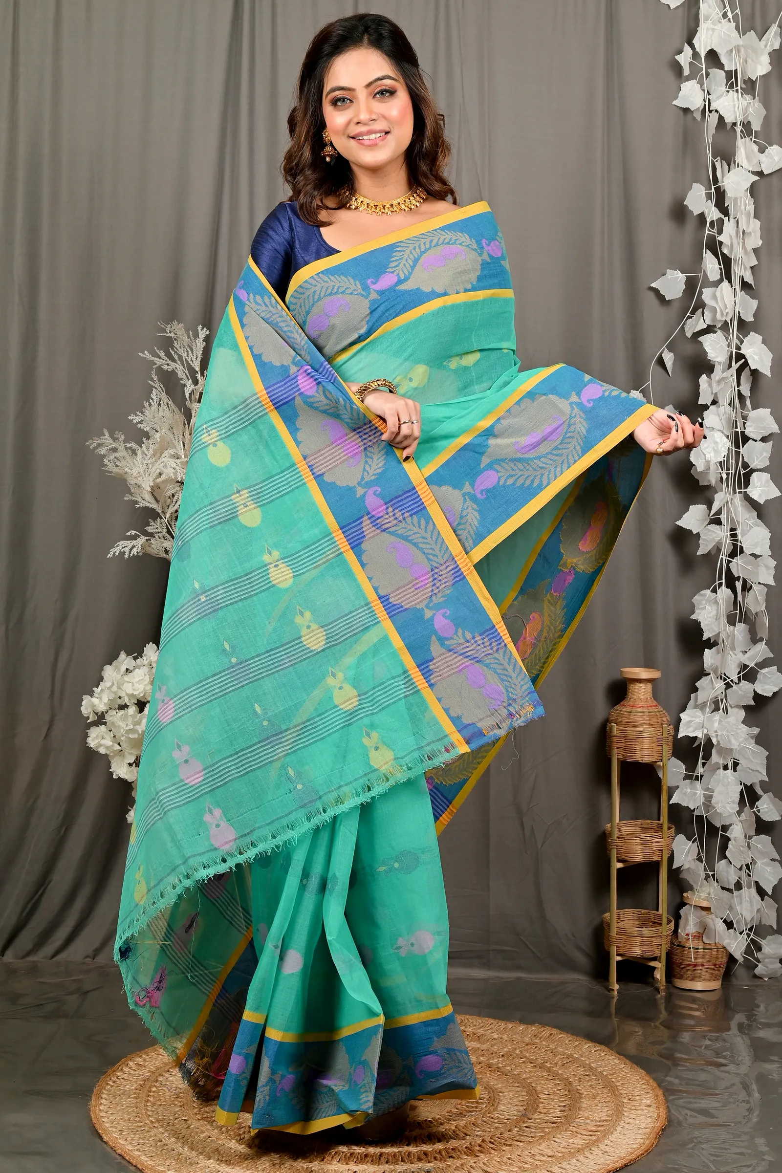 Green Pure Cotton Debui Tant Saree (2954)