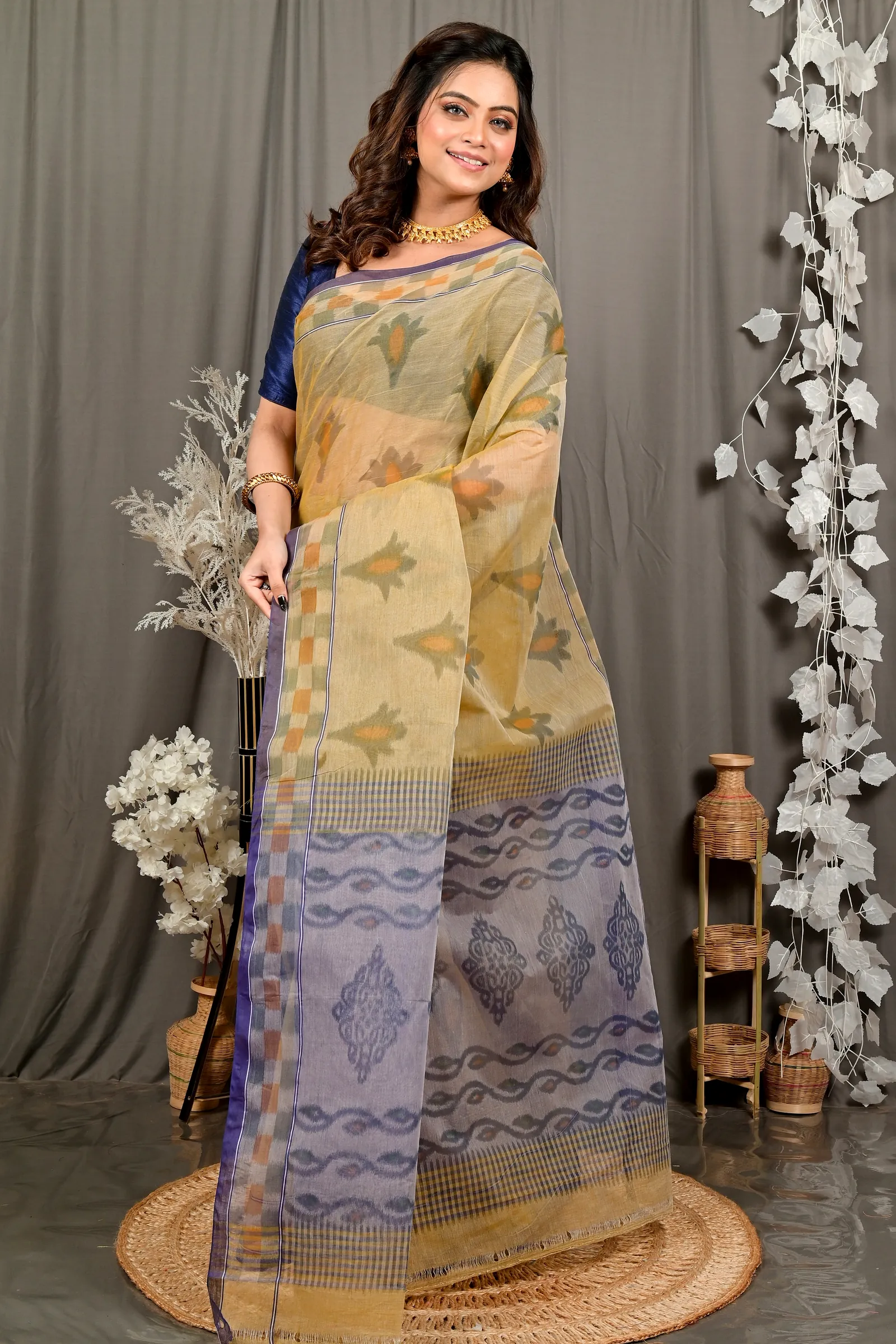 Light Brown Pure Cotton Devai Tant Saree Print (2960)