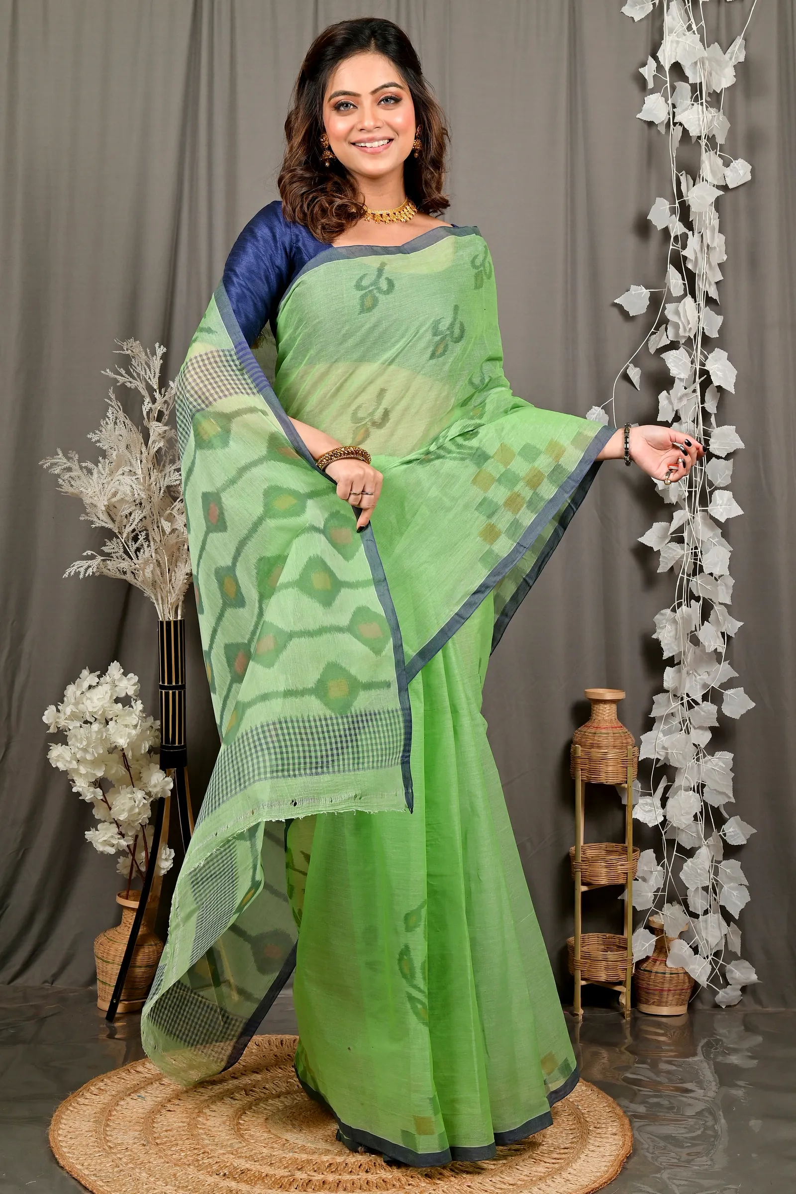 Green Pure Cotton Dipui Tant Saree Print (3009)