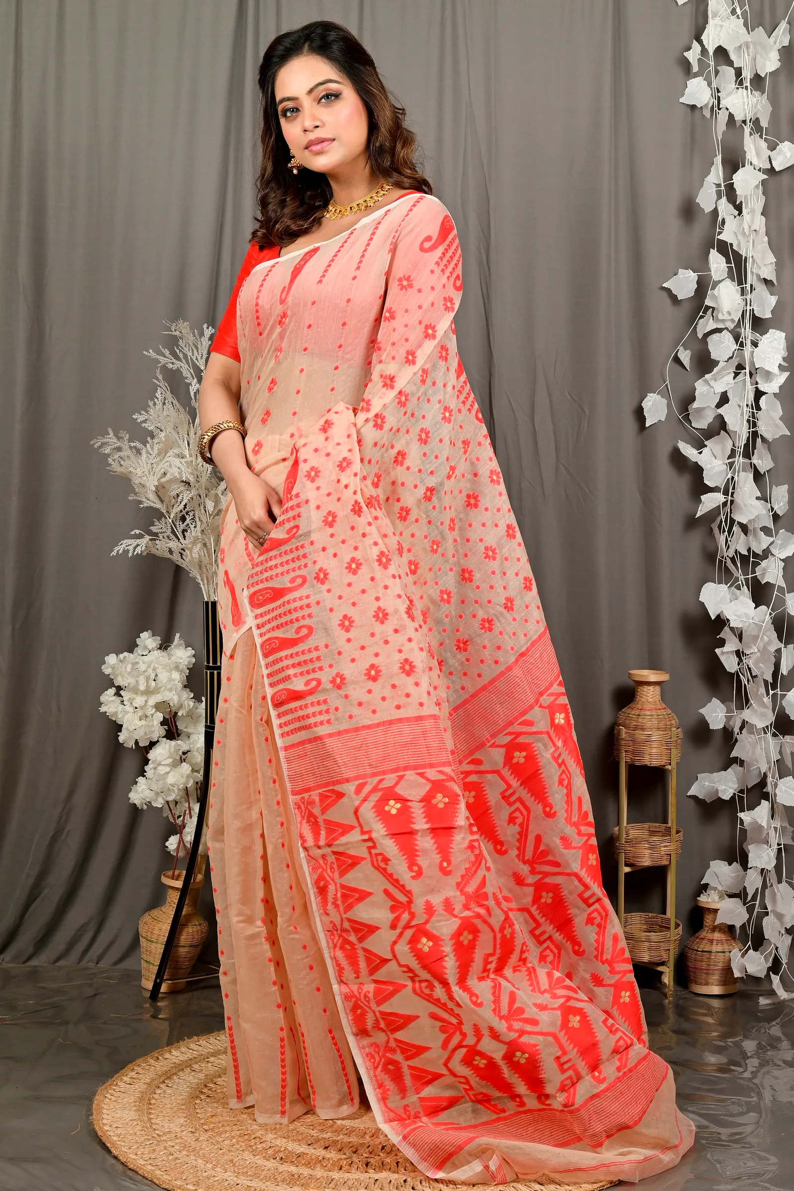 Cream Cotton Folai Jamdani Saree (3111)