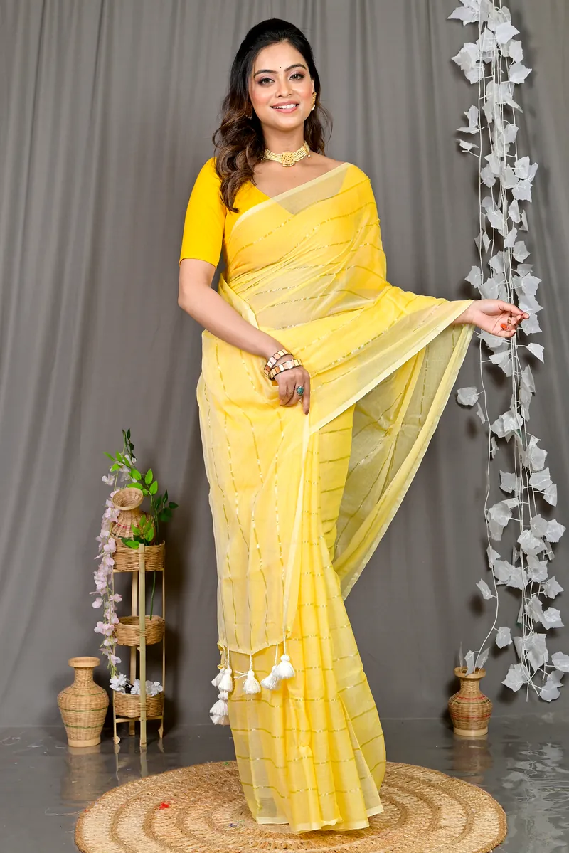 Yellow Mal Cotton Pari Hand Loom Saree (317)