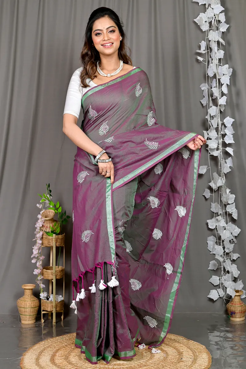 Light Purple Cotton Blended Parin Hand Loom Saree (335)