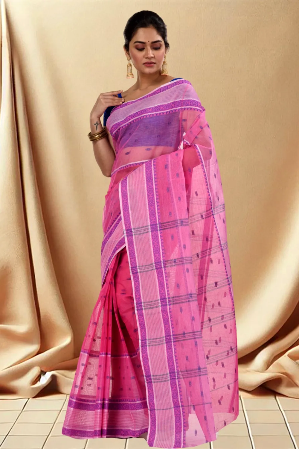 Pink Pure Cotton Debdash Tant Saree (337)