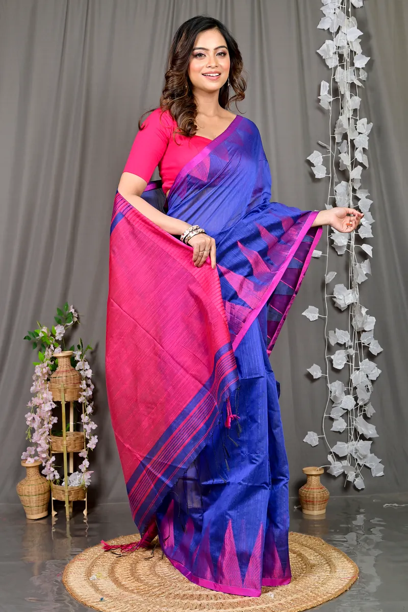 Blue Cotton Blended Pariva Hand Loom Saree (354)