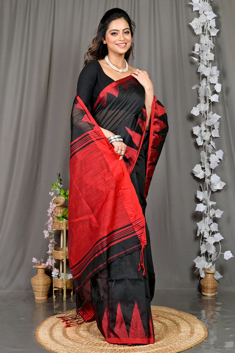 Black Cotton Blended Pariva Hand Loom Saree (358)