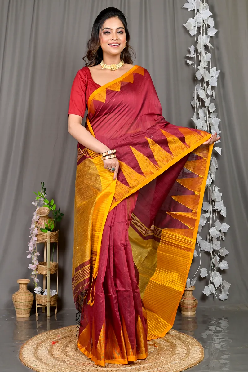 Maroon Cotton Blended Pariva Hand Loom Saree (363)