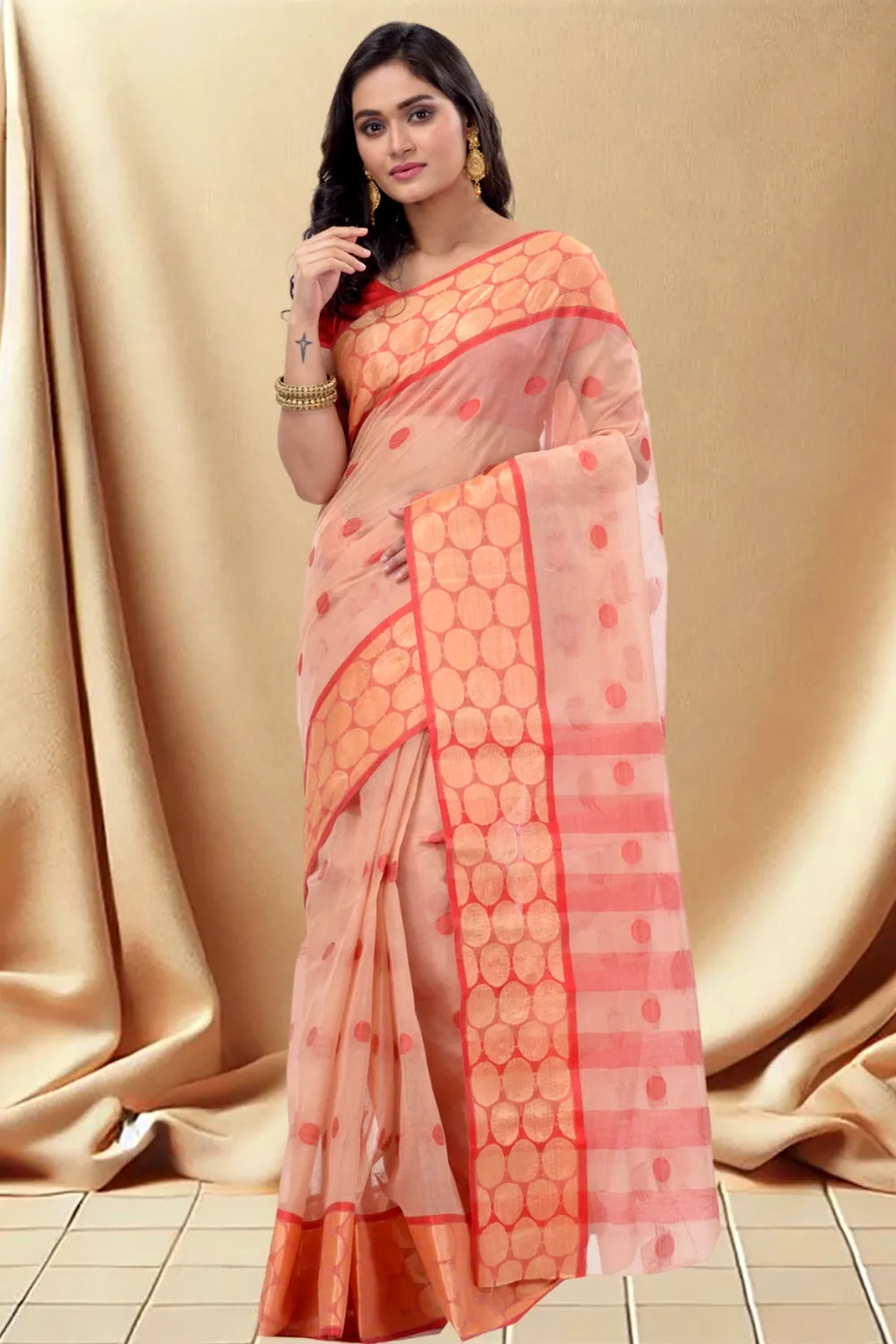 Off-White Pure Cotton Ganga Jamuna Tant Saree (373)