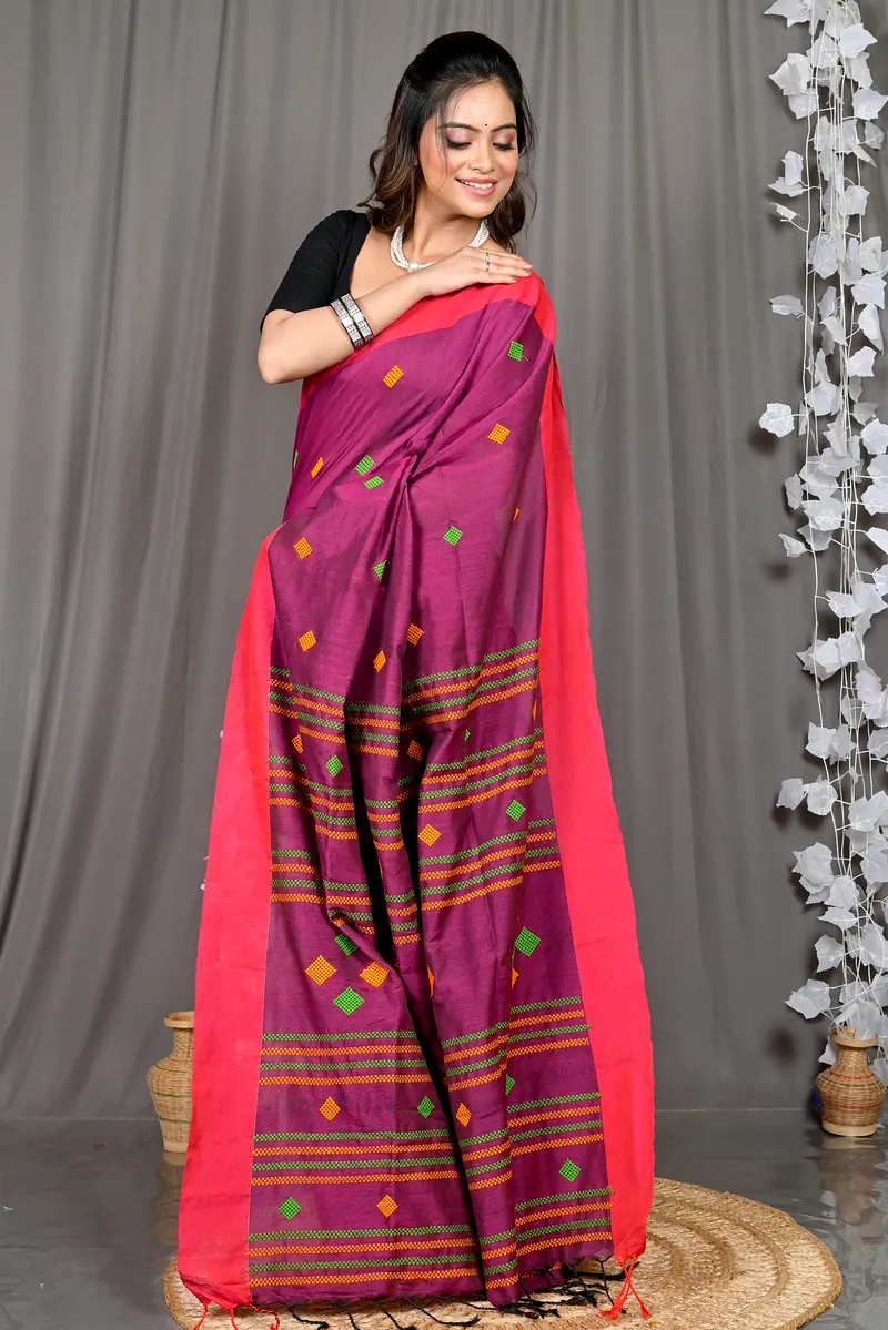 Purple Cotton Blended Parnika Hand Loom Saree (395)