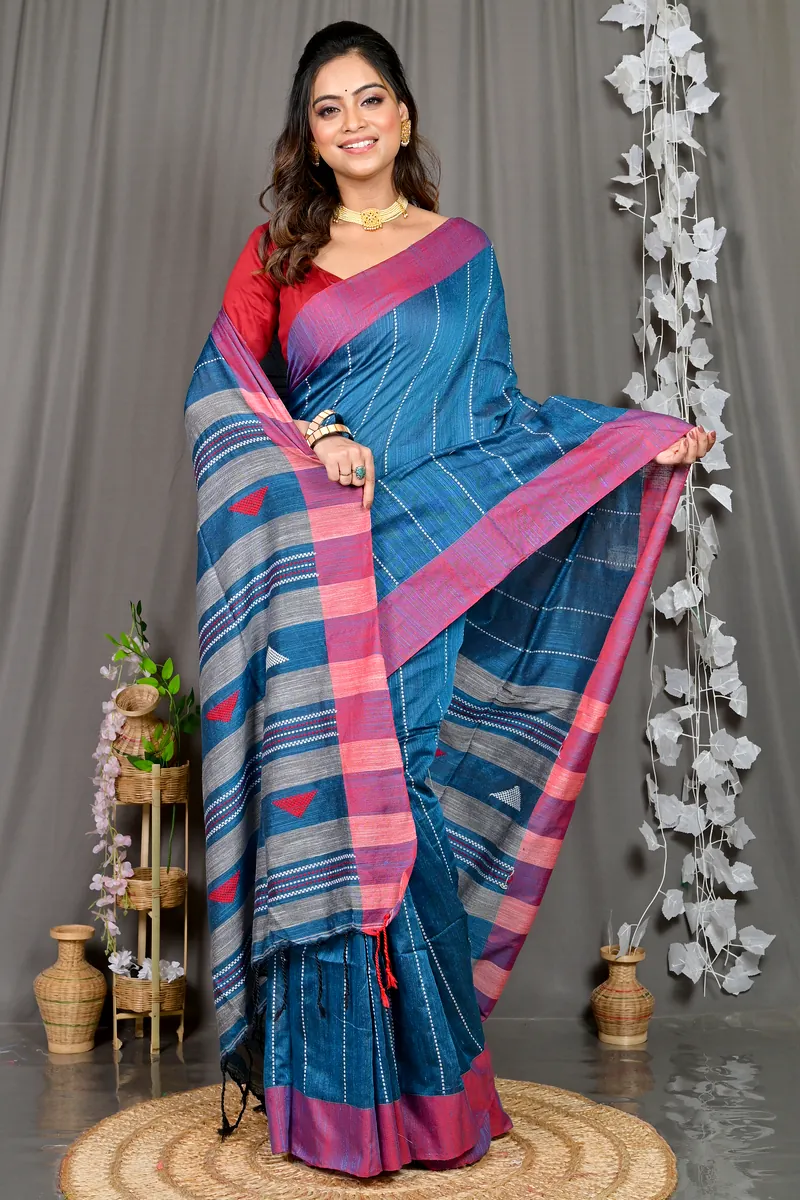 Royal Blue Cotton Blended Parnika Hand Loom Saree (398)