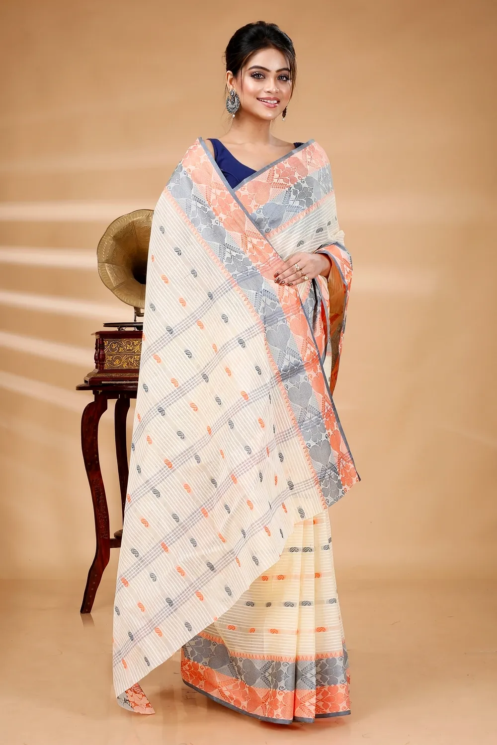 Gray Golden Pure Cotton Aged_Women Tant Saree (403)