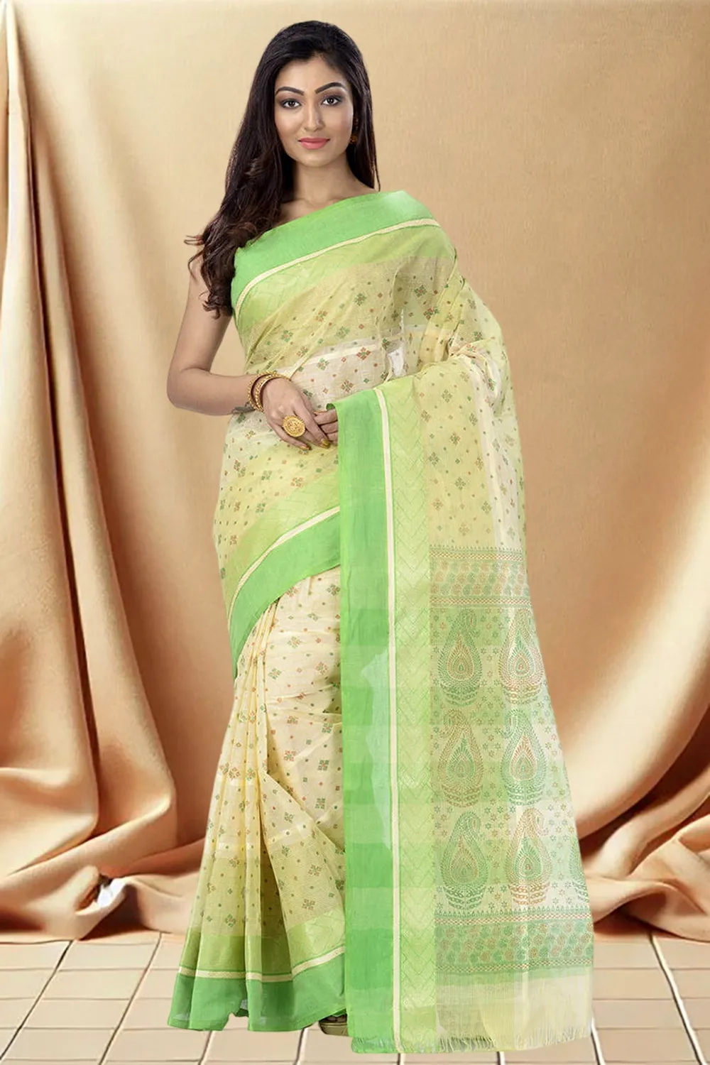 Green Pure Cotton ANARKOLI PRINT Tant Saree Print (4070)