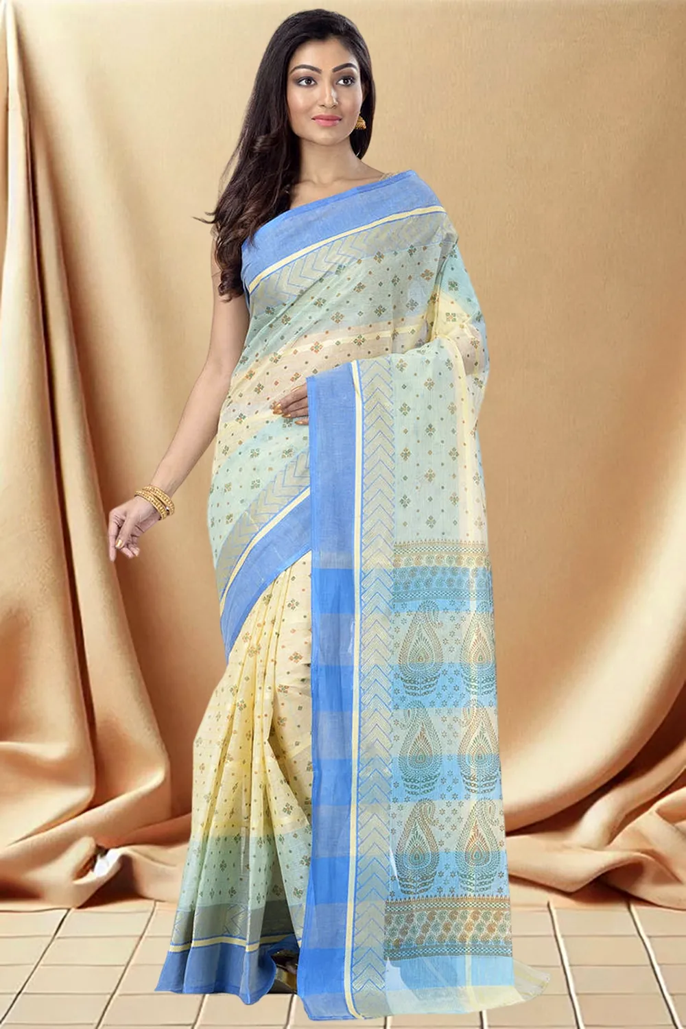 Sky Blue Pure Cotton ANARKOLI PRINT Tant Saree Print (4071)