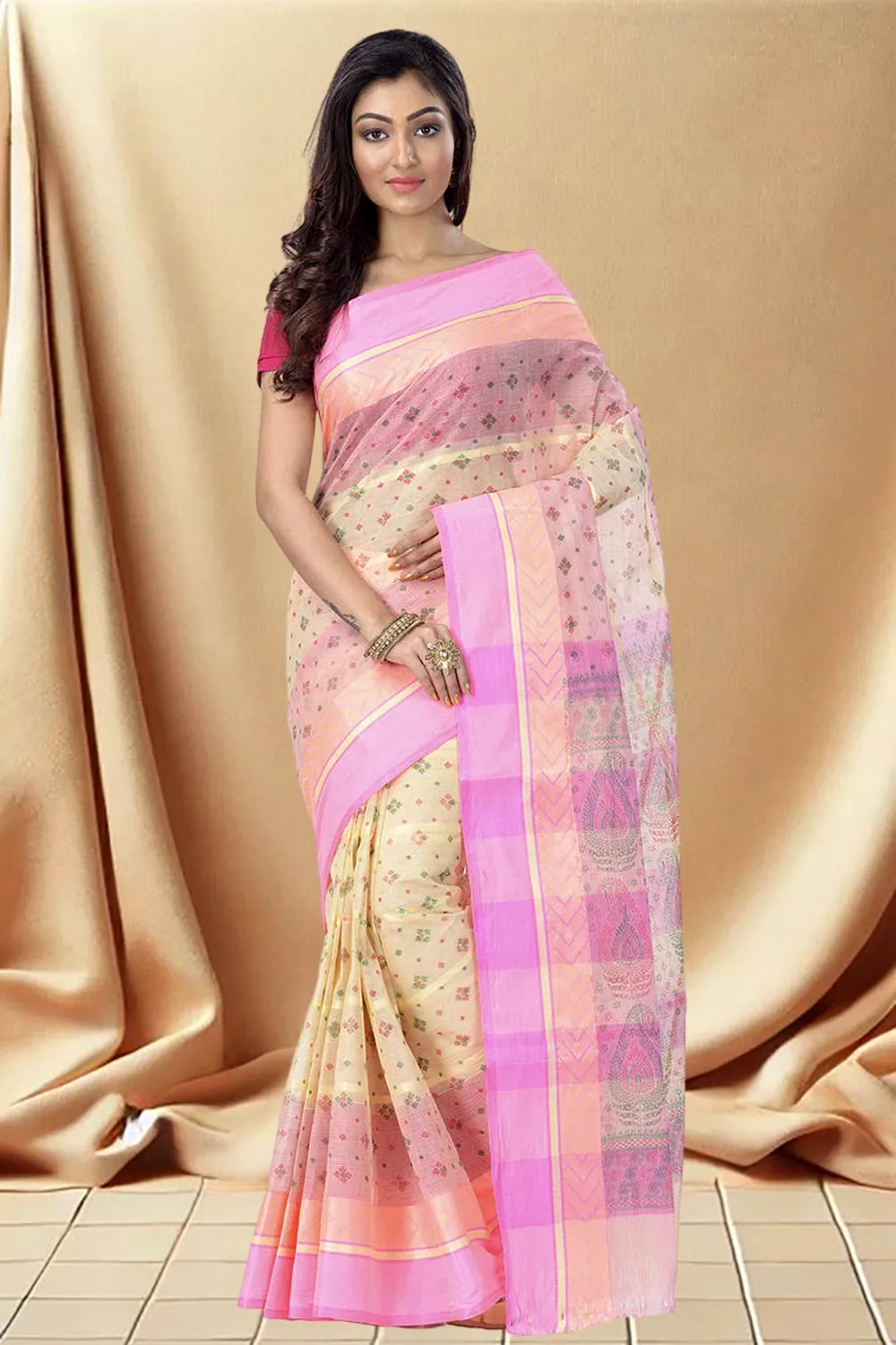 Pink Pure Cotton ANARKOLI PRINT Tant Saree Print (4072)