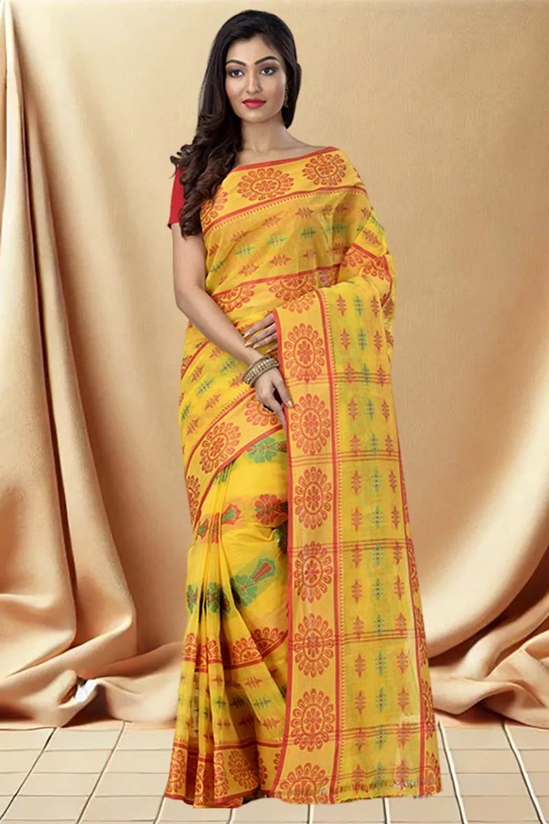 Yellow Pure Cotton FULL TANT Tant Saree (4083)