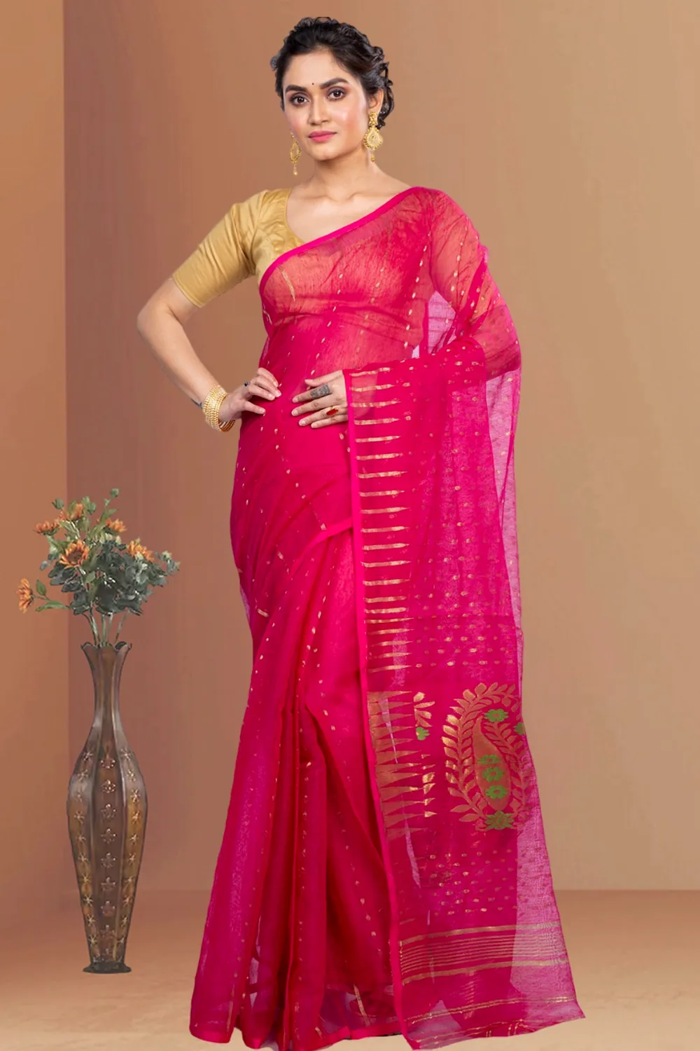 Purple Blended Cotton New HALF  JAMDINE Jamdani Saree (4109)