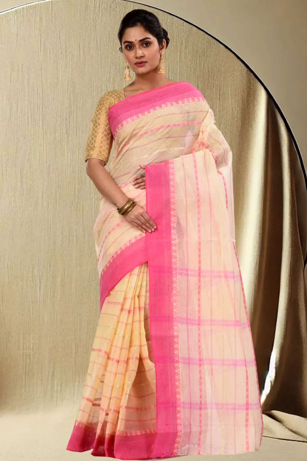 Pink Pure Cotton Boysko Tant Saree (429)