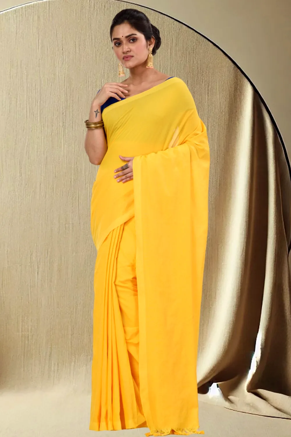 Yellow Pure Cotton ThanKhadi Hand Loom Saree (447)