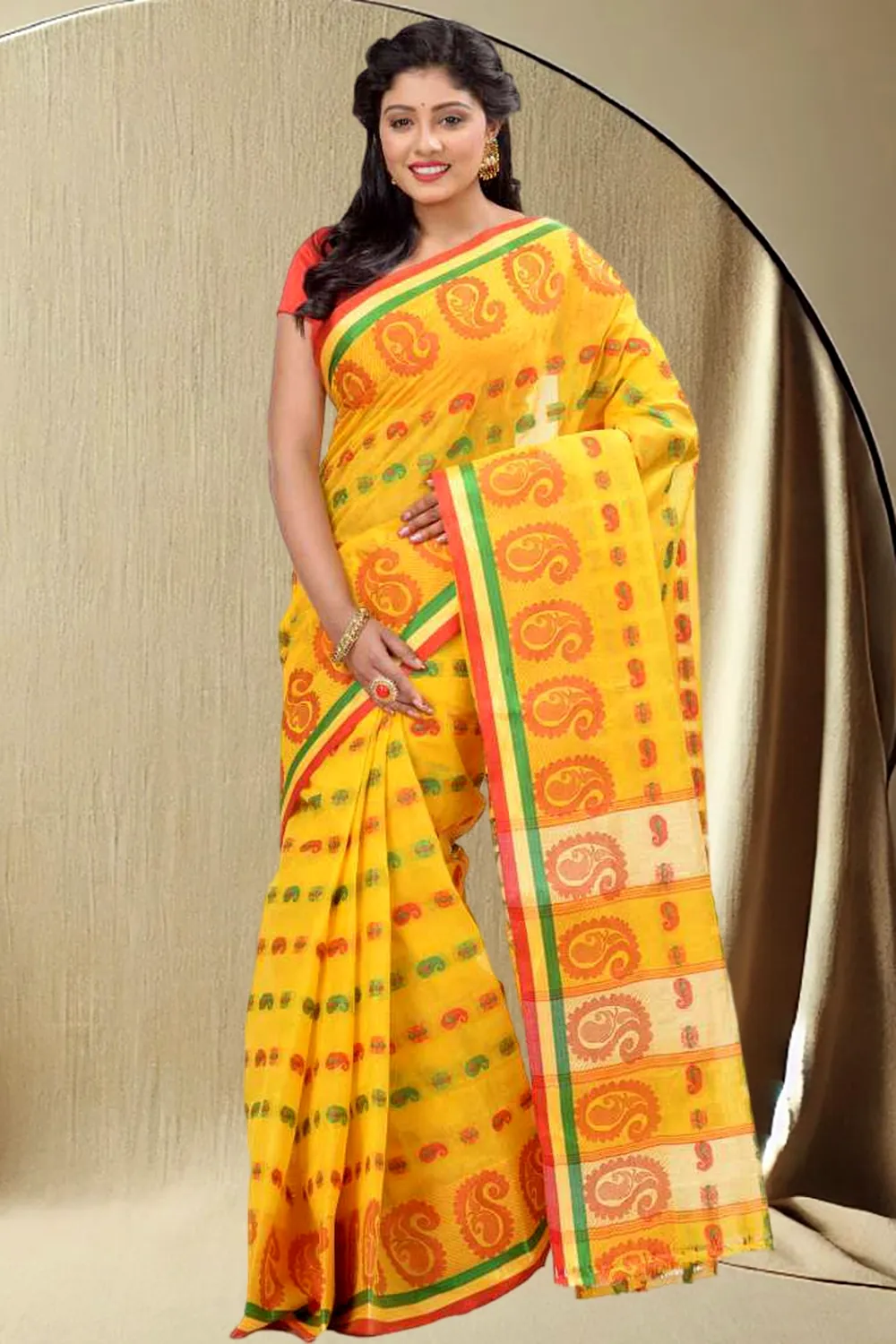 Yellow Pure Cotton Kanak_Chur Tant Saree (453)