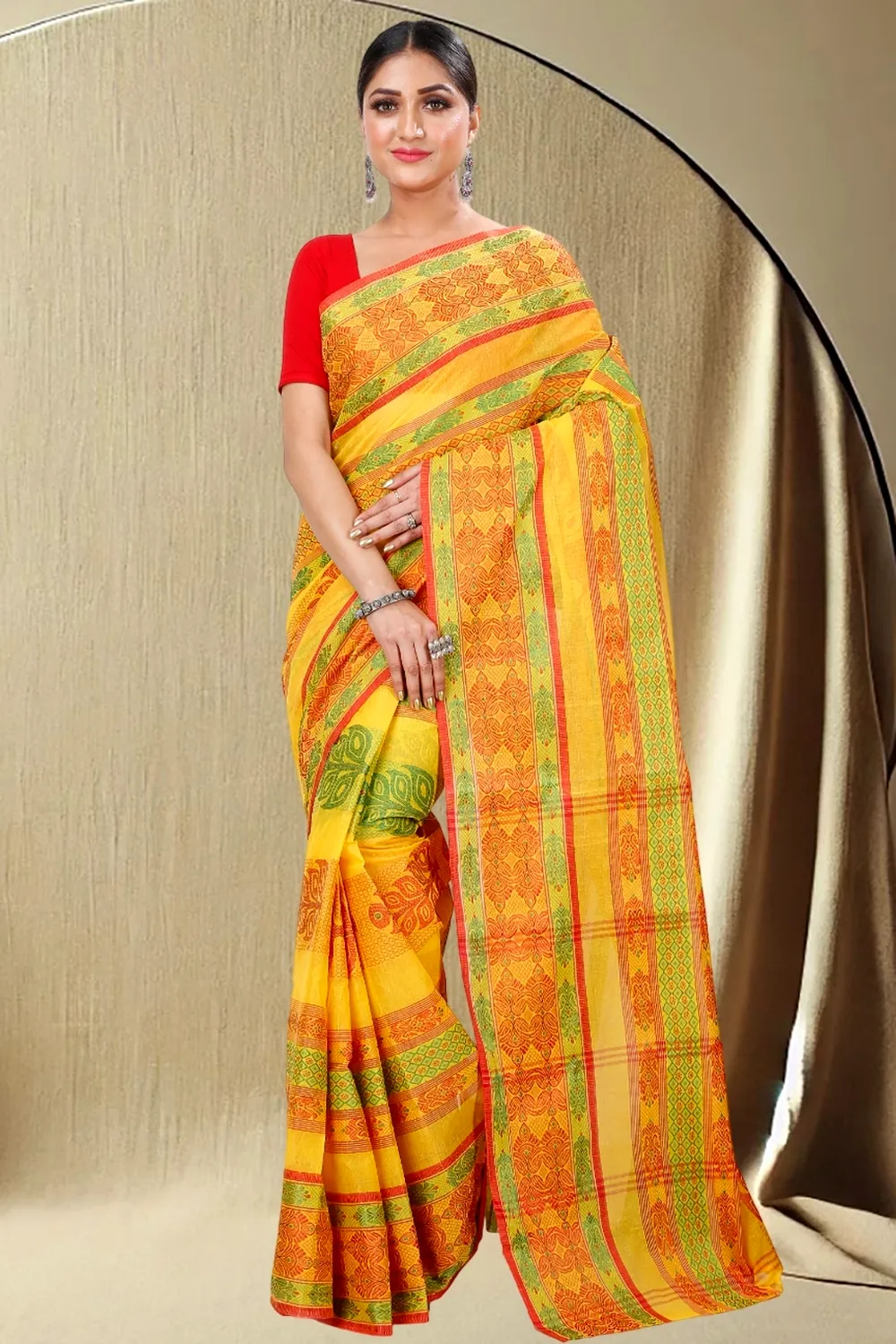 Muster Yellow Pure Cotton Saanvi Desiging Tant Saree (464)