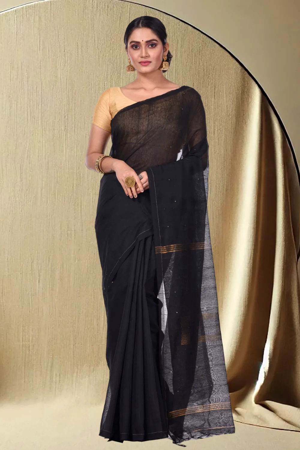 Black Blended Cotton Sequence_Handloom Hand Loom Saree (468)