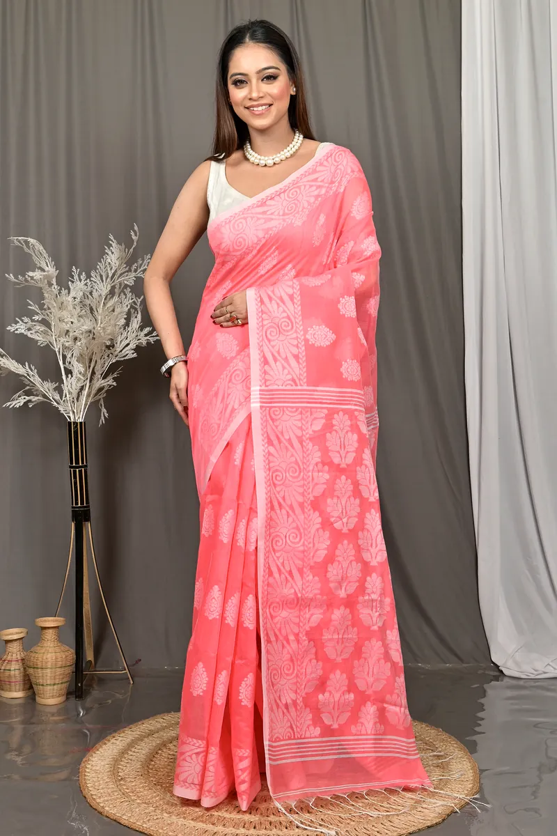 Pink Cotton Parbit Handloom Saree  (47)