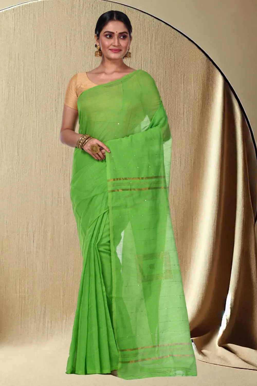 Light Green Blended Cotton Sequence_Handloom Hand Loom Saree (471)