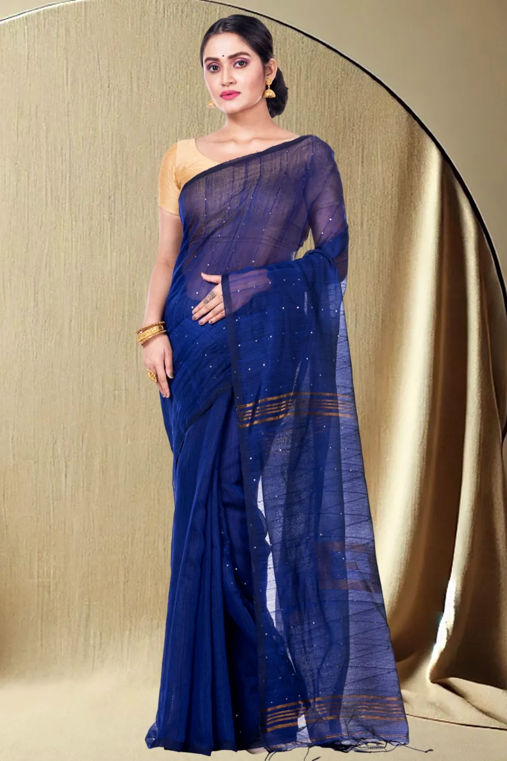 Naby Blue Blended Cotton Sequence_Handloom Hand Loom Saree (472)
