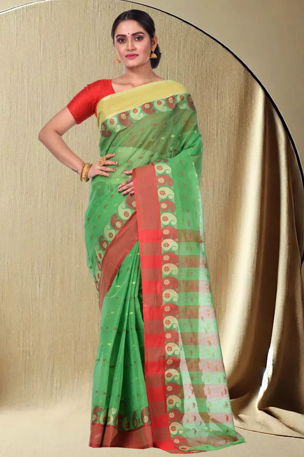 Green Pure Cotton Amkolka_Par Tant Saree (477)