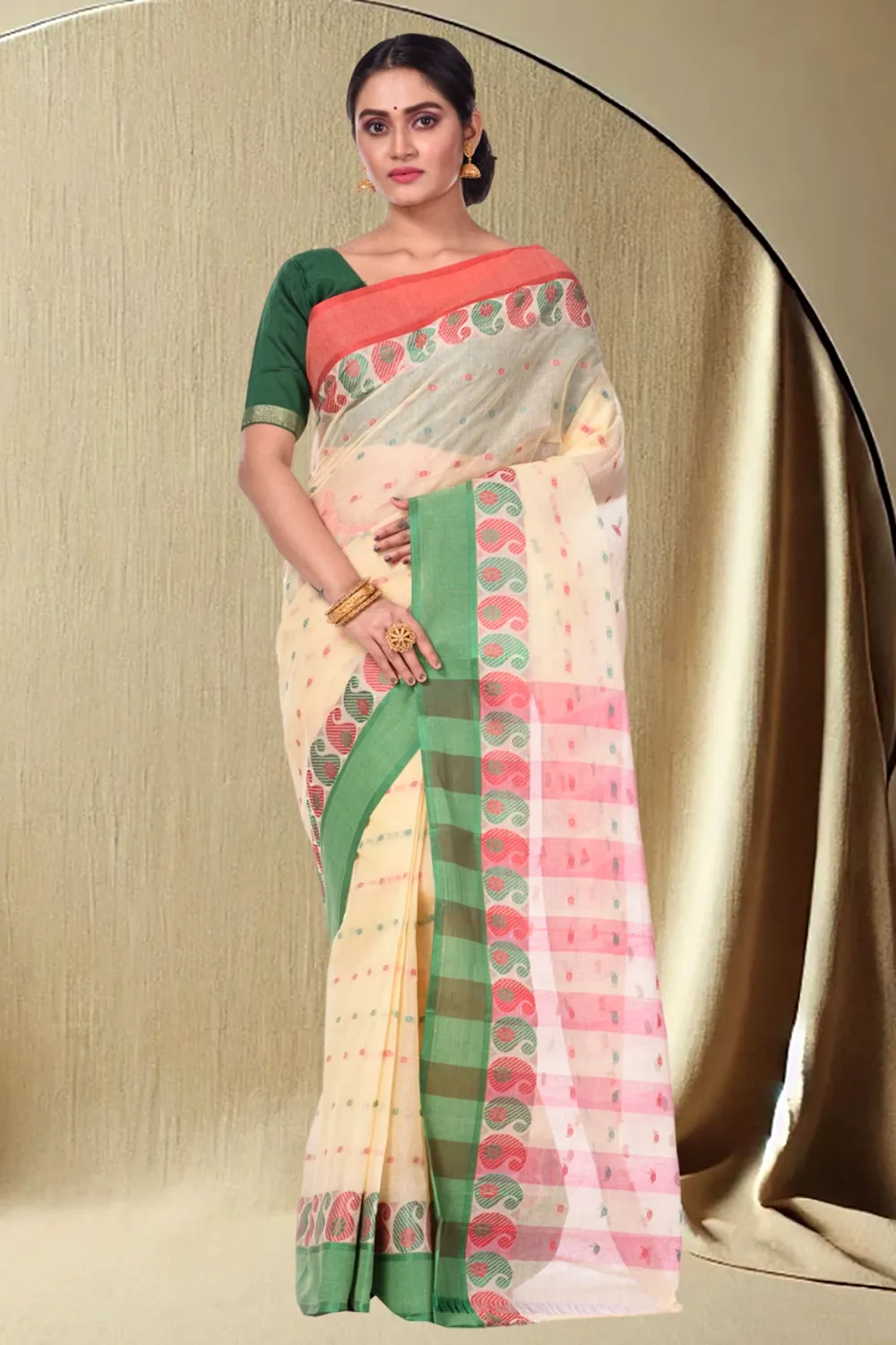 Off-White Pure Cotton Amkolka_Par Tant Saree (479)