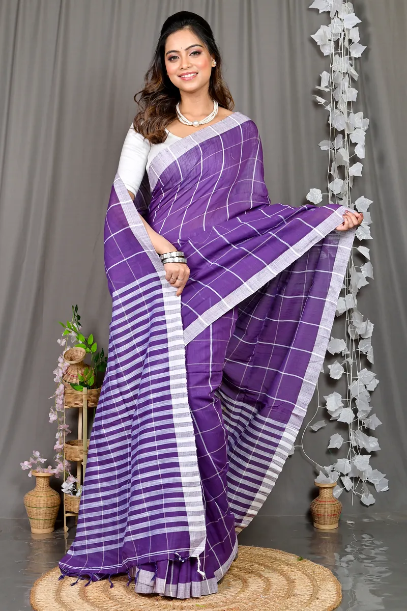 Lavender Cotton Blended Parodhi Hand Loom Saree (485)