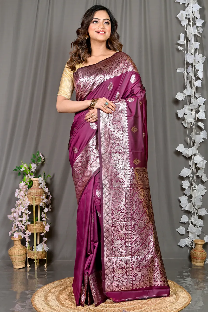 Maroon Cotton Silk Paromal Kathan Saree (489)