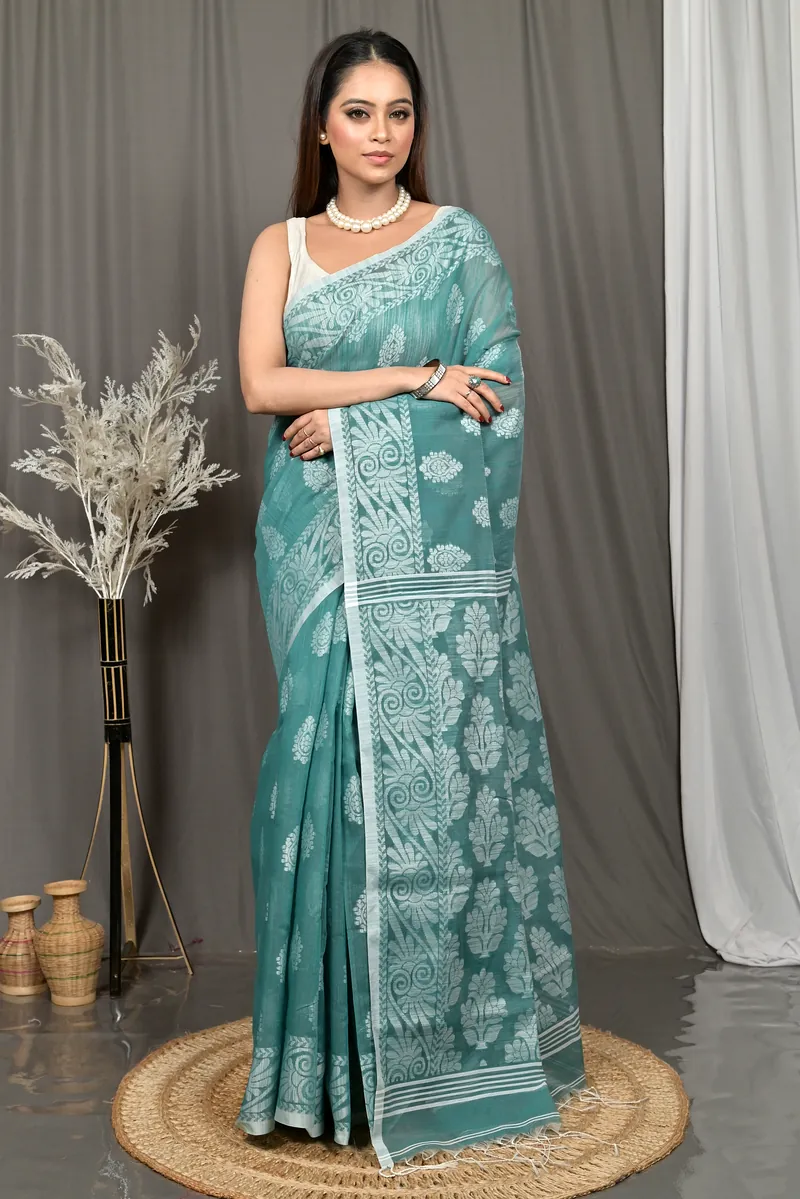 See Green Cotton Parbit Handloom Saree  (49)