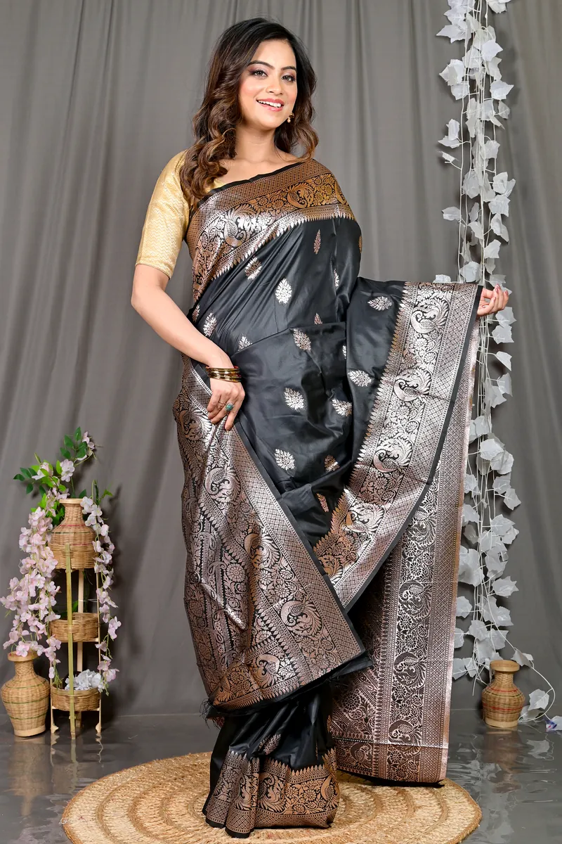 Black Cotton Silk Paromal Kathan Saree (491)