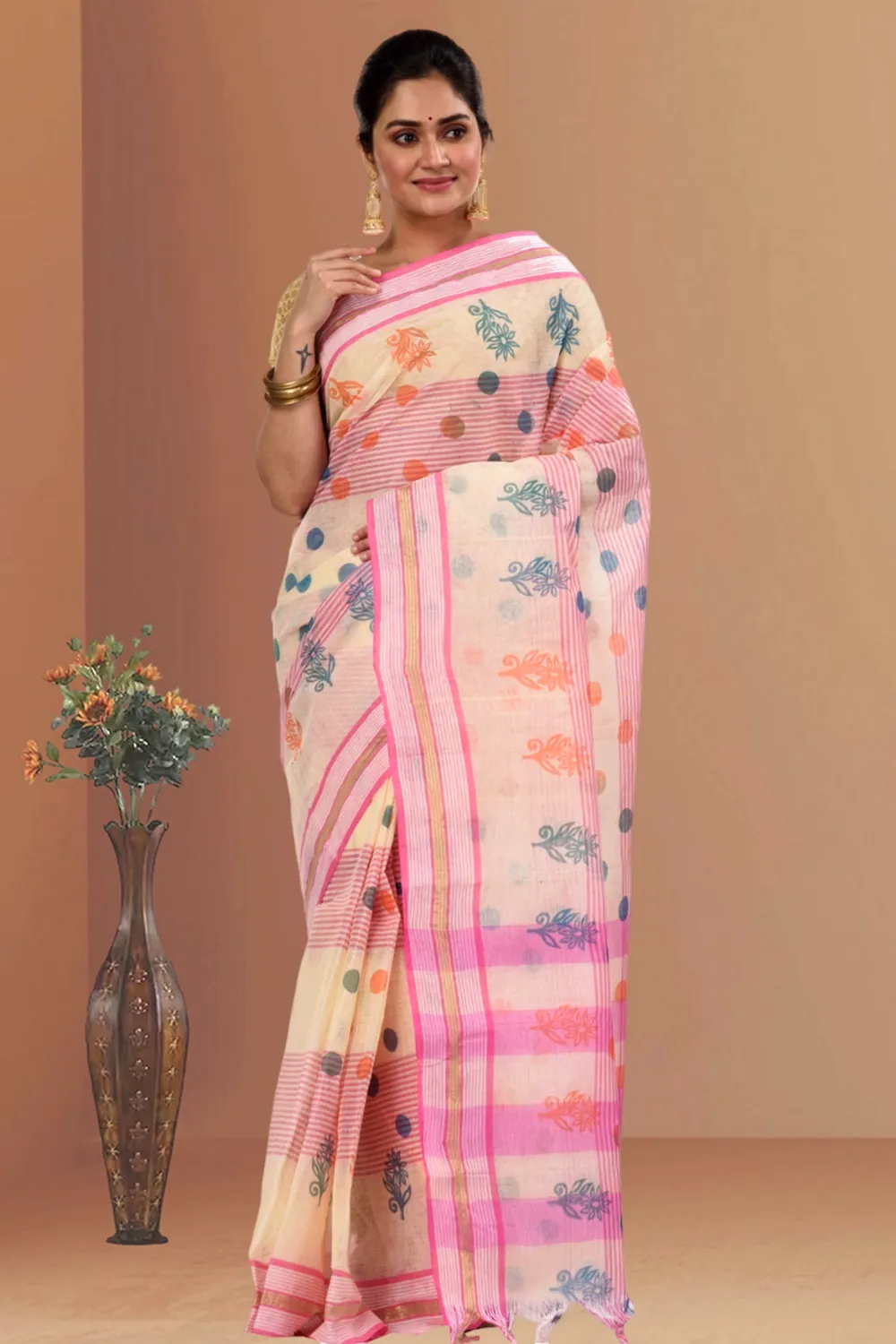 Pink Pure Cotton Matha Saree Tant Saree Print (5008)