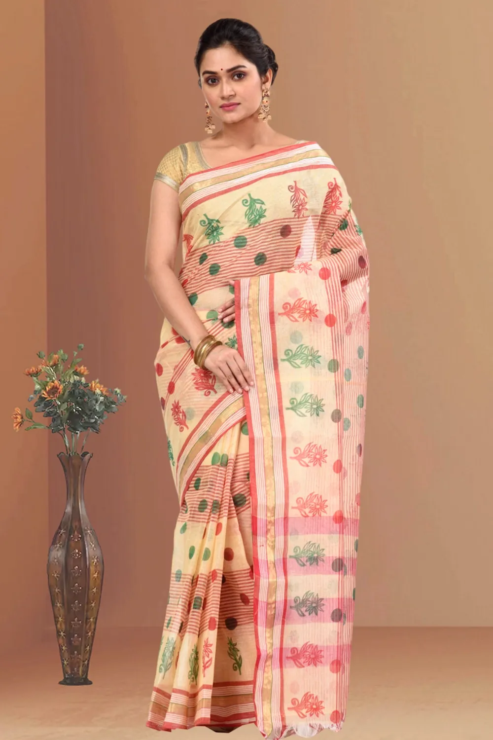 Red Pure Cotton Matha Saree Tant Saree Print (5009)