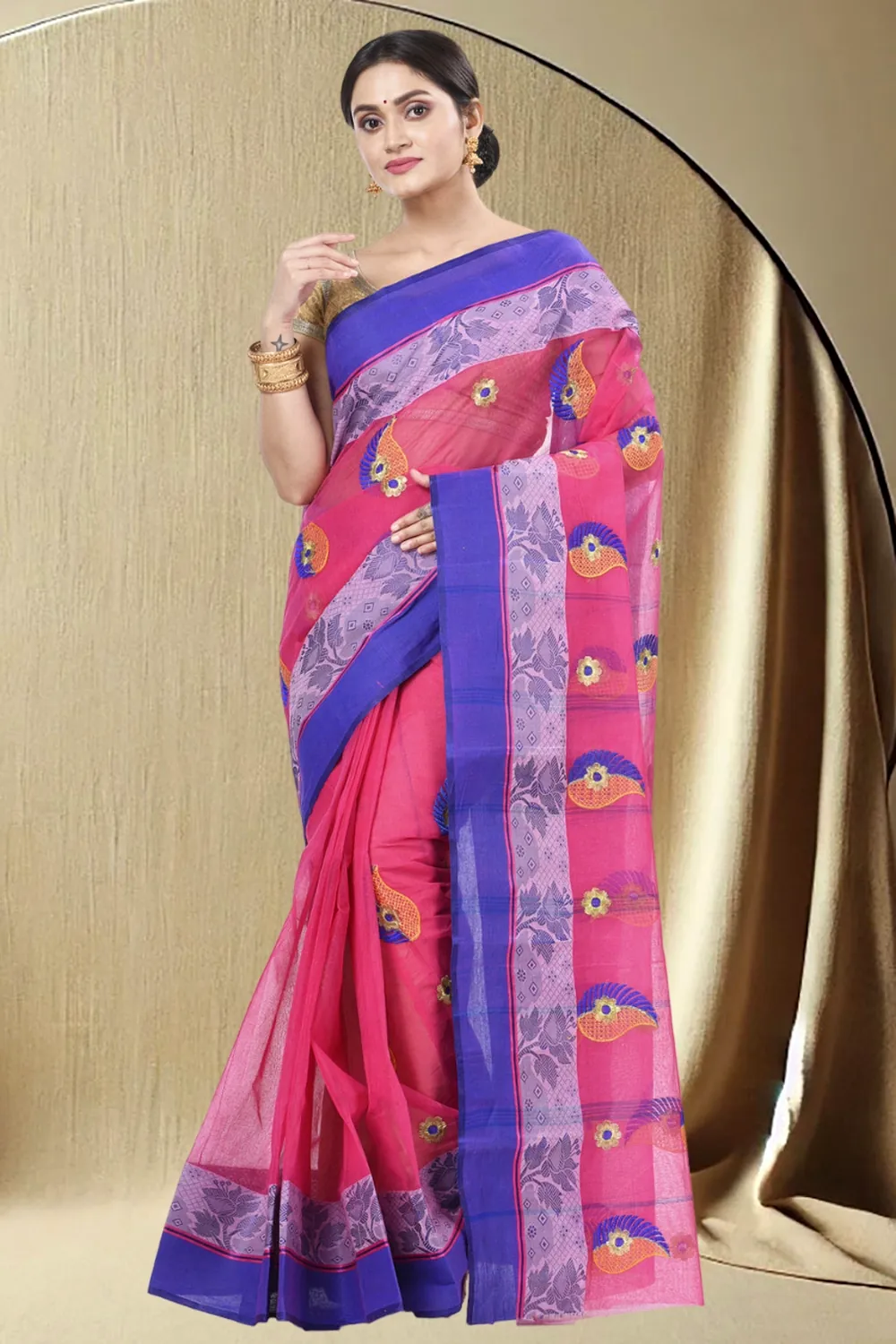 Pink Pure Cotton Shanko_Embro Tant Embroidery (507)