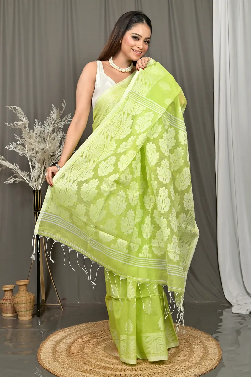 Green Cotton Parbit Handloom Saree  (51)