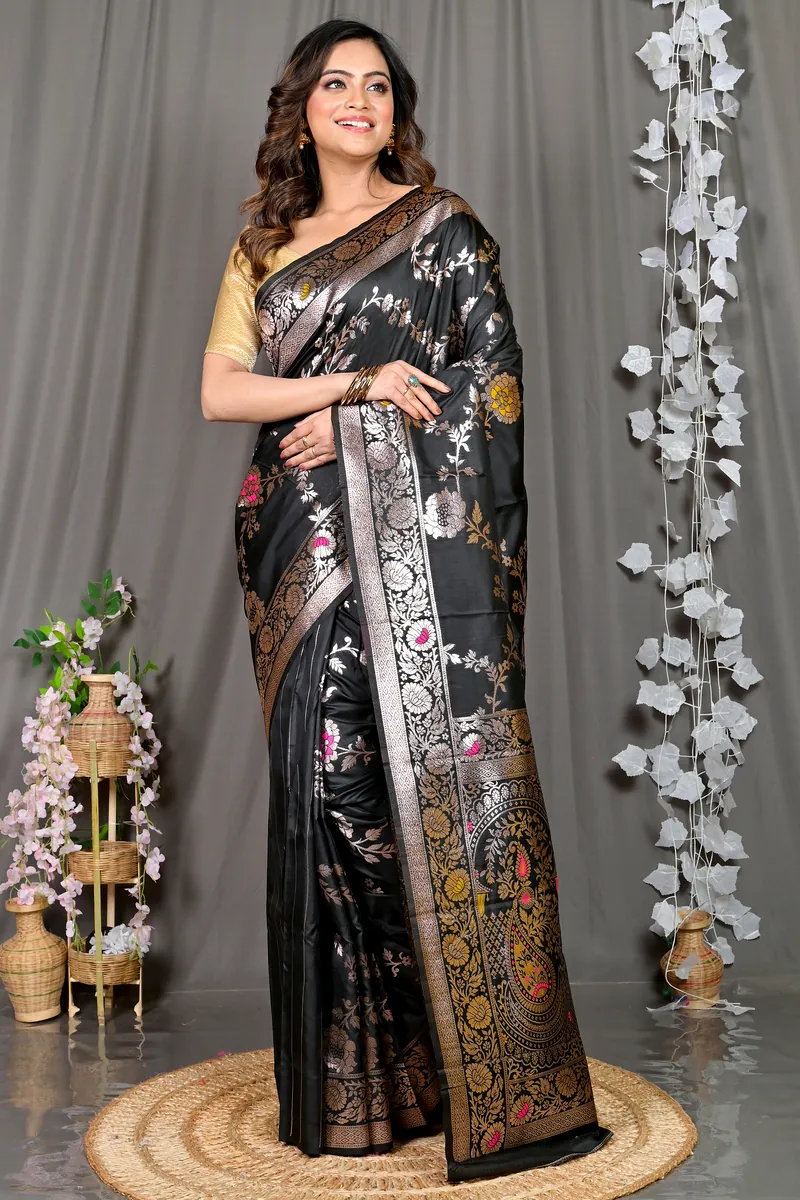 Black Cotton Silk Parosha Kathan Saree (510)