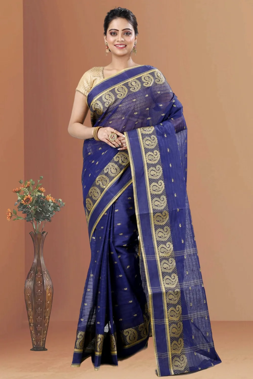 Naby Blue Pure Cotton Kolka_Guti Tant Saree (5132)